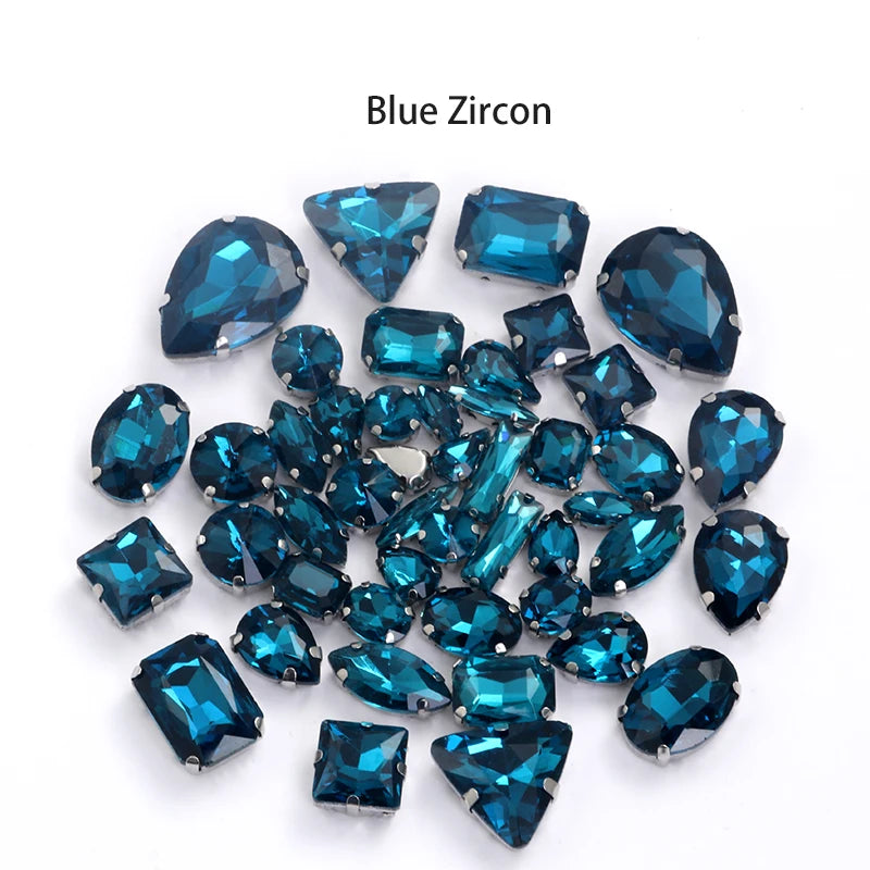 Acmore Crystal Mixed Shapes 22 Colors Four-point Stainless Steel Claw Loose Sew on Crystal Stone Glass DIY Rhinestone With Claw Setting