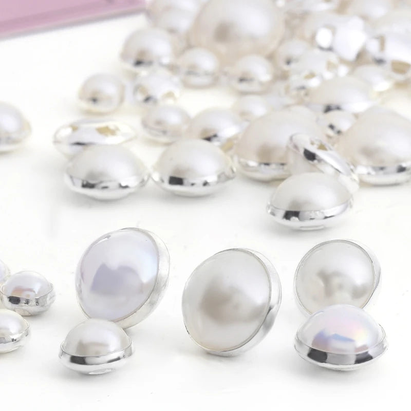 Acmore Crystal Newest Round Shape Stainless Steel Clawless Edging Flat Back Decoration Wholesale in Bulk Pearl DIY Sew Accessories