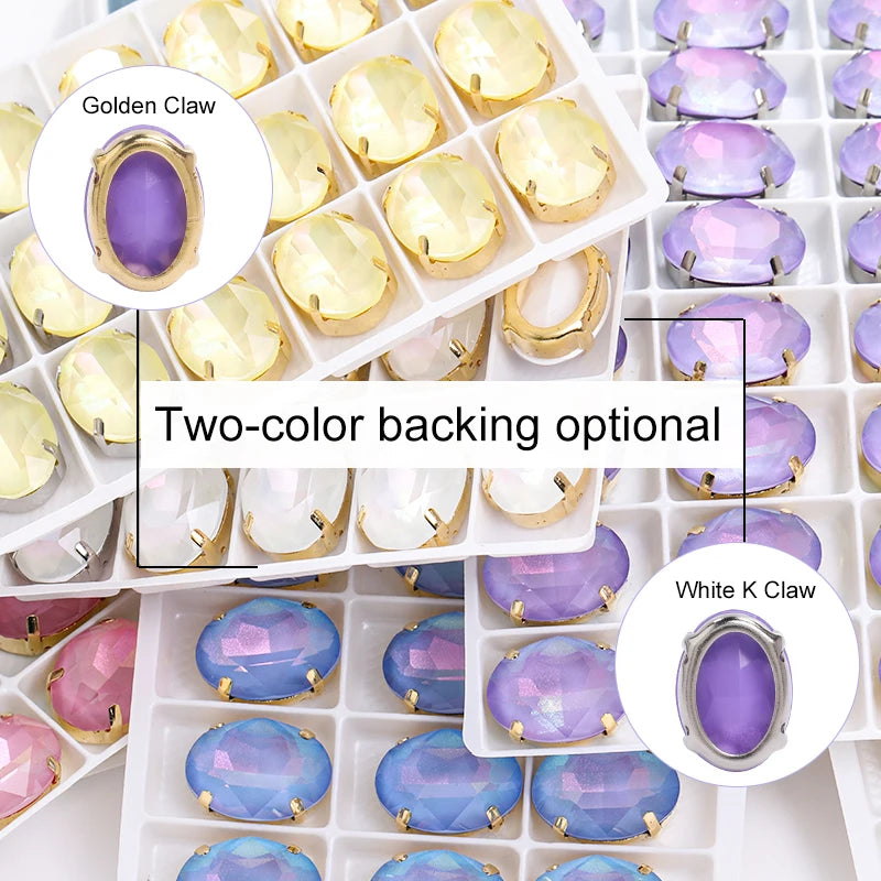 Acmore Crystal Oval Shaped Aurora Mocha K9 Glass Rhinestone With Golden Copper Hollow Claw Sewing on Clothes Garment DIY Accessories