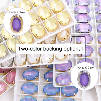 Acmore Crystal Oval Shaped Aurora Mocha K9 Glass Rhinestone With Golden Copper Hollow Claw Sewing on Clothes Garment DIY Accessories