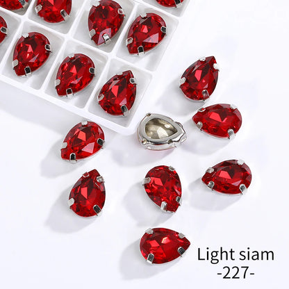 Acmore Crystal Crystals Rhinestone With Claw Strass Gems Sew on Rhinestone Drop Shape Crystal Fancy Stone With Claw for Garment