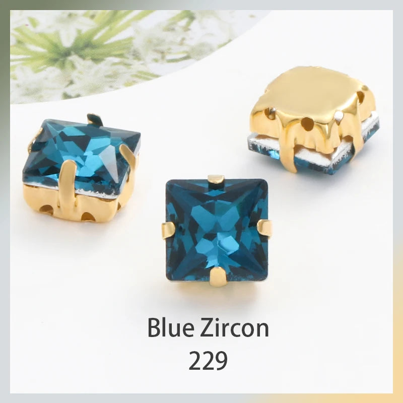 Acmore Crystal  Wholesale Colorful Sew on Stone Diamonds Square Shape Gold Claws Glass Rhinestones DIY Clothing Decorate
