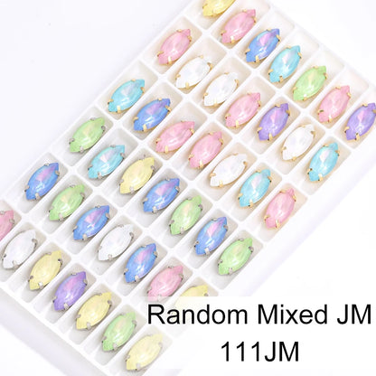 Acmore Crystal Navette Shaped Aurora Mocha Rhinestone Strass Crystal Stones With Hollow Copper Claw Sew on Garment DIY Accessories