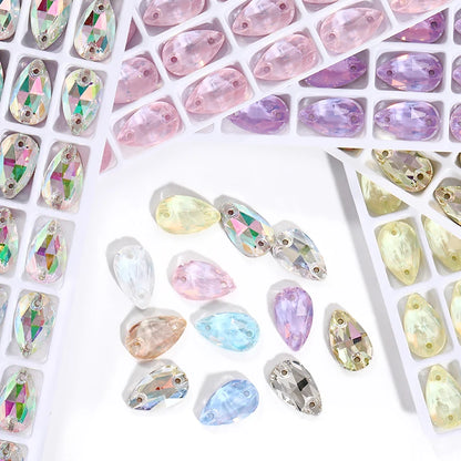 Acmore Crystal Drop Shape New  Color Series Crystal Flatback Sew on Rhinestone for Garment Shoes Bag Decoration