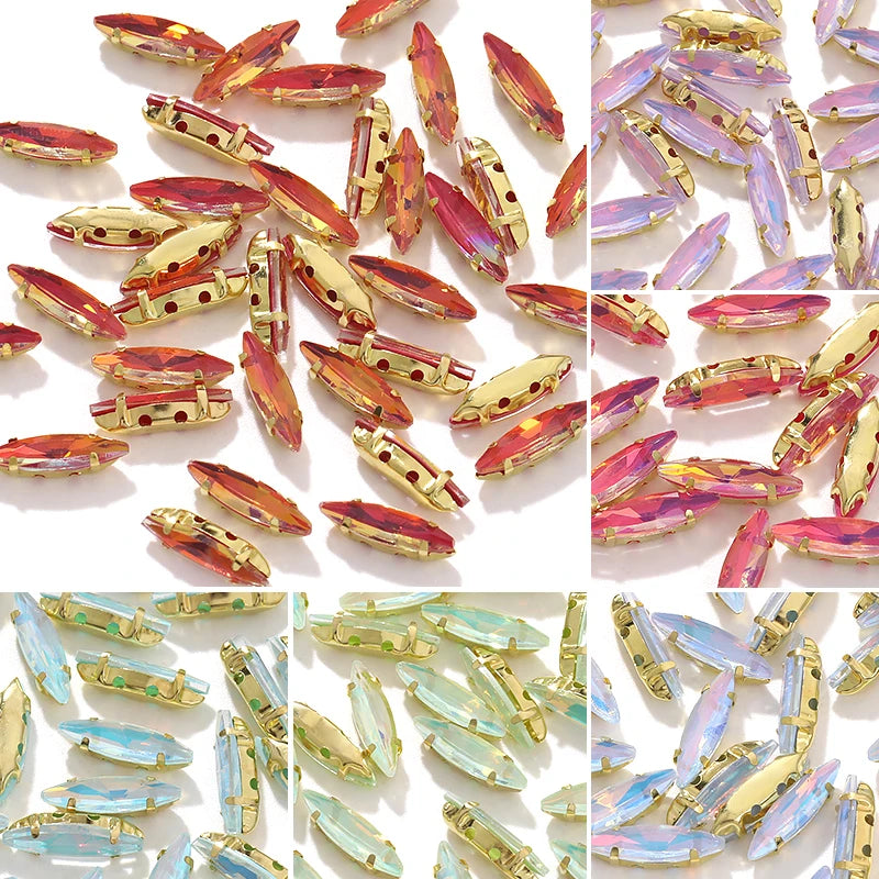 Acmore Crystal 4*15MM  Horse Eye Pointback Sew on Glass Crystal Rhinestones  Mocha Satellite Claw Stones  DIY Clothing Accessories