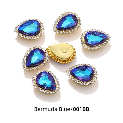 Acmore Crystal New Arrival Double-layers Drop Shape Flat Back Claw Rhinestones Golden Sunflower Sew-on Crystal Glass for Clothing
