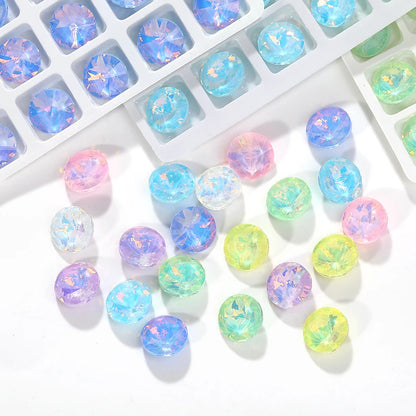 Acmore Crystal High Quality Colorful Point Back Rivoli Shape Glue on Rhinestones Glass Stones Crystal DIY Clothes Design