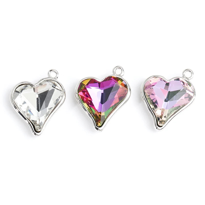 Acmore Crystal 13.5*17.6mm Copper Bottom Alloy Sweet Heart Single Hole Glass Diamond Pendant DIY Earrings Necklace Jewelry Accessories