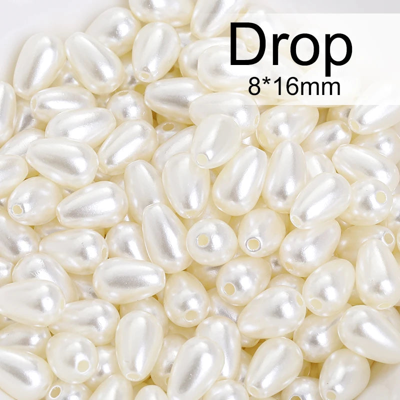 Acmore Crystal Oval Drop Shaped ABS Pearling Loose Pearls Beads DIY for Necklace Earring Bracelet Hair Clips Accessories Garment