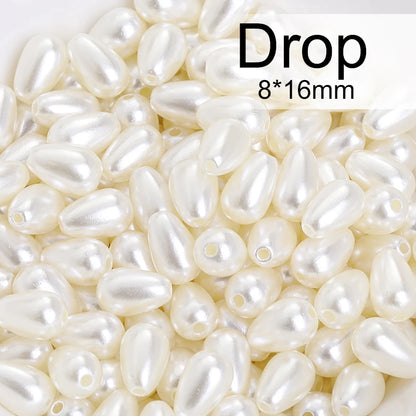 Acmore Crystal Oval Drop Shaped ABS Pearling Loose Pearls Beads DIY for Necklace Earring Bracelet Hair Clips Accessories Garment