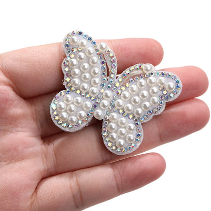 Acmore Crystal White Pearl Rhinestones  Crown Peach Heart Hot Fix Stickers Non-Woven Self-adhesive Patch Clothing DIY Accessories