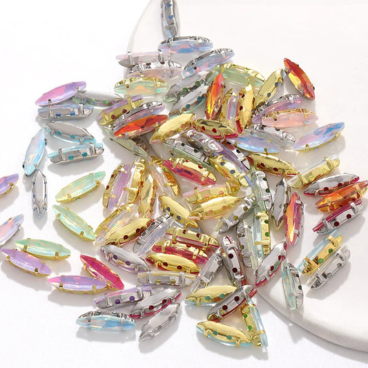 Acmore Crystal 4*15MM  Horse Eye Pointback Sew on Glass Crystal Rhinestones  Mocha Satellite Claw Stones  DIY Clothing Accessories
