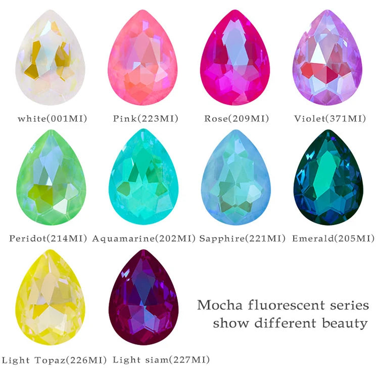Colorful Drop Rhinestone Sewing Mocha Fluorescent Drop Crystal Stones for Clothes Jewelry Making Garment Decoration Rhinestones