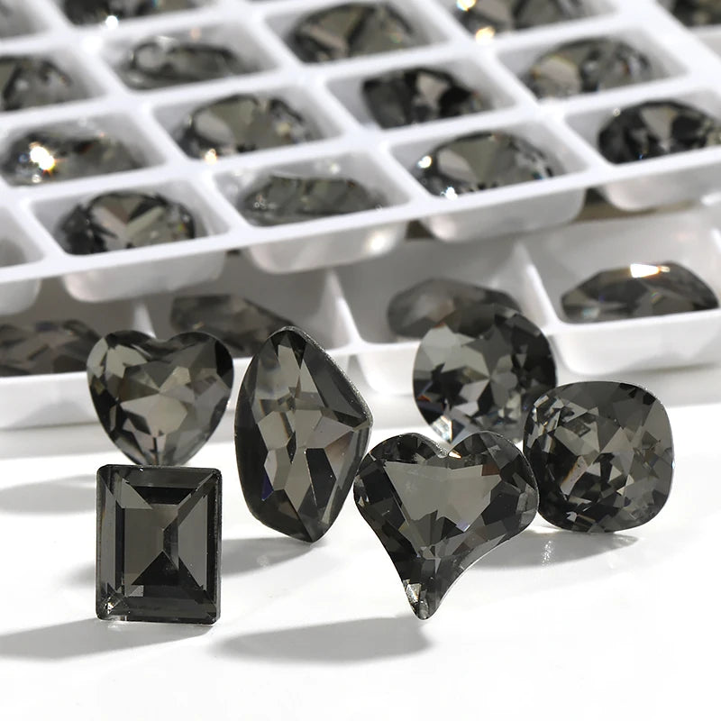Acmore Crystal Hot Sale Black Diamond Series Crystal Stone Pointback Rhinestones Loose Glue on for Nails Clothes Decoration