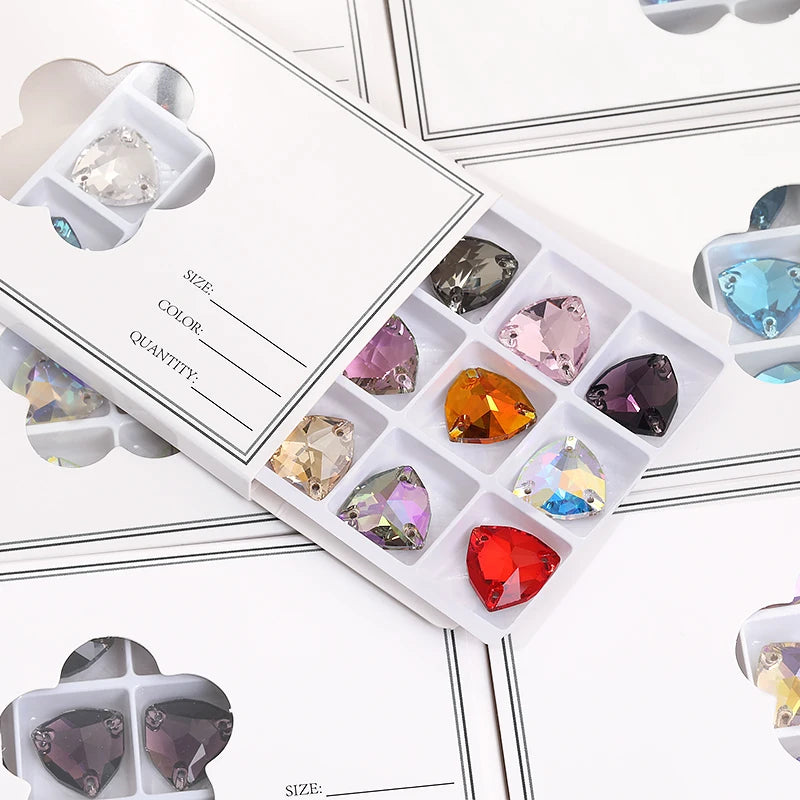 Acmore Crystal Fat Triangle Hot Selling DIY Shiny Crystal K9 Glass Sew on Rhinestone Fancy Stones Strass for Wedding Dress Decoration