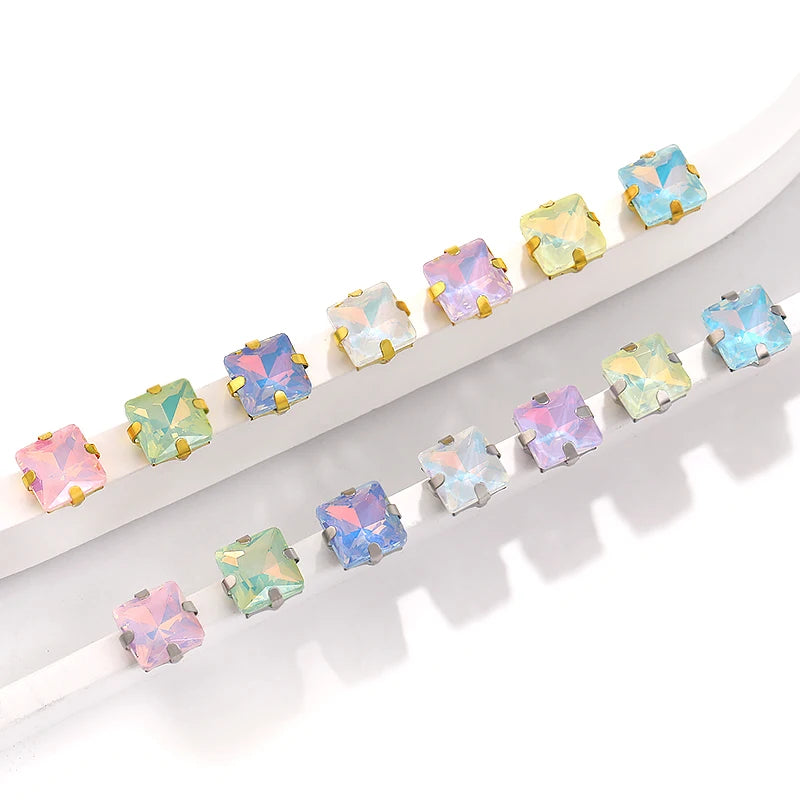Acmore Crystal New Design Princess Square Four Claws Rhinestones Flatback Sew on Fancy Stones Jewelry and Clothing