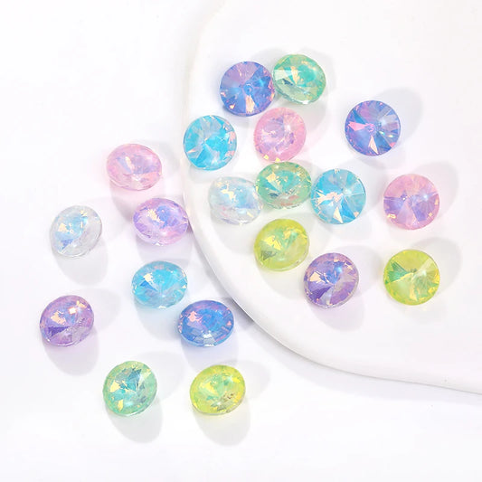 Acmore Crystal High Quality Colorful Point Back Rivoli Shape Glue on Rhinestones Glass Stones Crystal DIY Clothes Design