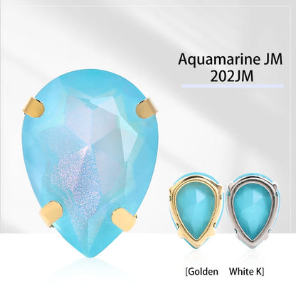 Acmore Crystal Aurora Mocha Pointback Drop Shaped Crystal Stone Rhinestone With Copper Hollow Claw Sew on Garment DIY Accessories