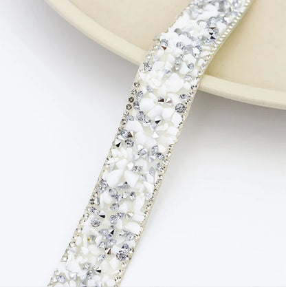 Acmore Crystal  Hot-Fix Gravel Tape 2cm Wide Rhinestone Chain Stone Cake Ribbon Trimming Wedding Decoration Sewing Accessories