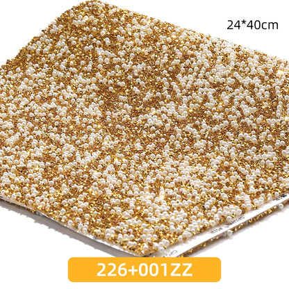 Acmore Crystal 24*40CM Pearl Mesh Trimming Net Colorful Resin Best Rhinestone DIY Purse Applique  for Wedding & Dress