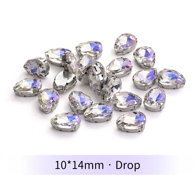 Acmore Crystal Moonlight Mixed Shapes Sew on Rhinestone With Silver Claw Setting DIY for Festival Decoration Accessories