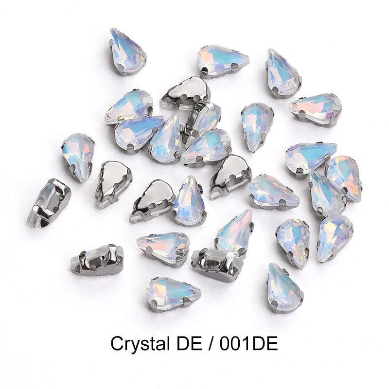 Acmore Crystal Wholesale 6*10mm Teardrop Shape Opal MI Series Sew on Rhinestones  With Golden & Sliver Claw With Garment Accessories