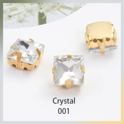 Acmore Crystal  Wholesale Colorful Sew on Stone Diamonds Square Shape Gold Claws Glass Rhinestones DIY Clothing Decorate