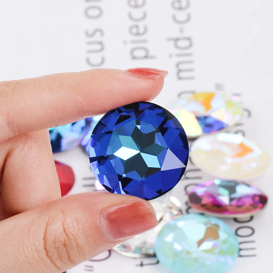 Acmore Crystal Newest Big Size 27mm Gemstone Flower Crystal ab Pointback DIY Nail Art Supplies Rhinestone Decoration Accessories