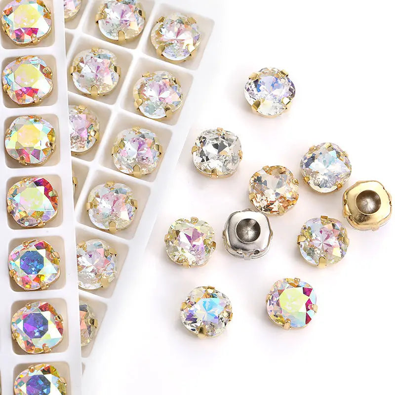 Acmore Crystal High Quality Cushion Shape Crystal Glass Sew on Copper Claw Rhinestones for Clothes Bags Sewing Accessories