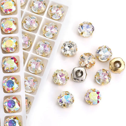 Acmore Crystal High Quality Cushion Shape Crystal Glass Sew on Copper Claw Rhinestones for Clothes Bags Sewing Accessories