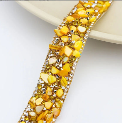 Acmore Crystal  Hot-Fix Gravel Tape 2cm Wide Rhinestone Chain Stone Cake Ribbon Trimming Wedding Decoration Sewing Accessories