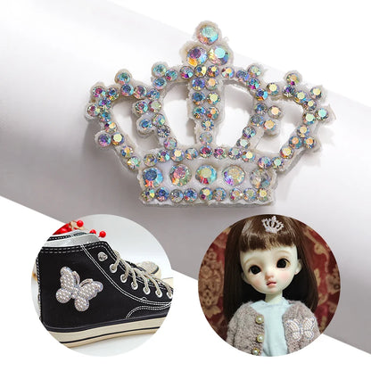 Acmore Crystal White Pearl Rhinestones  Crown Peach Heart Hot Fix Stickers Non-Woven Self-adhesive Patch Clothing DIY Accessories