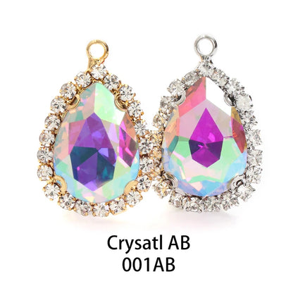 Acmore Crystal Drop Shape Crystal Stone Sewing on Golden/white K Claw Setting Pendant Necklace Strass Rhinestone Crafts