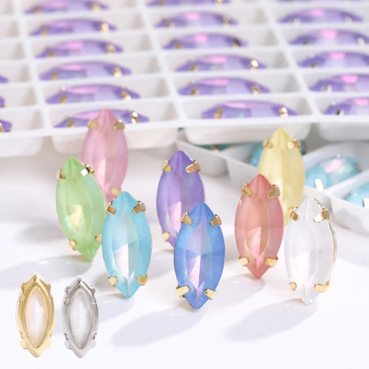 Acmore Crystal Navette Shaped Aurora Mocha Rhinestone Strass Crystal Stones With Hollow Copper Claw Sew on Garment DIY Accessories