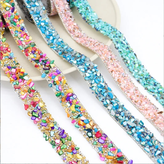 Acmore Crystal  Hot-Fix Gravel Tape 2cm Wide Rhinestone Chain Stone Cake Ribbon Trimming Wedding Decoration Sewing Accessories