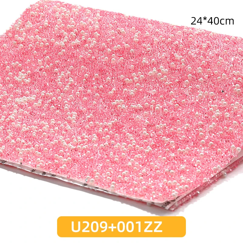 Acmore Crystal 24*40CM Pearl Mesh Trimming Net Colorful Resin Best Rhinestone DIY Purse Applique  for Wedding & Dress