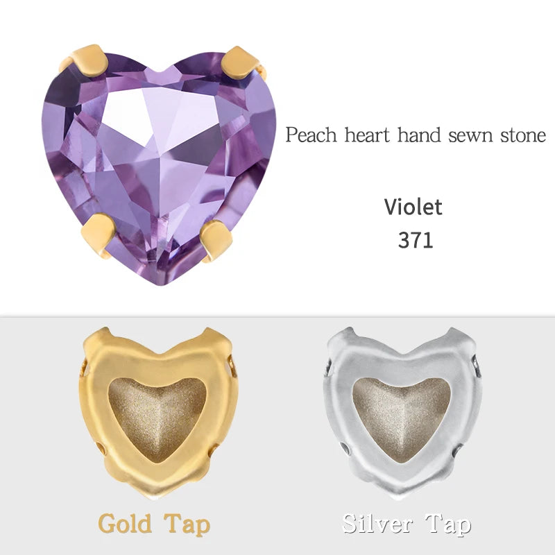 Crystal Ab Color Heart Shape Sewing Rhinestones With Golden Silver Claw Setting Peach Heart Hollow Claw Rhinestone