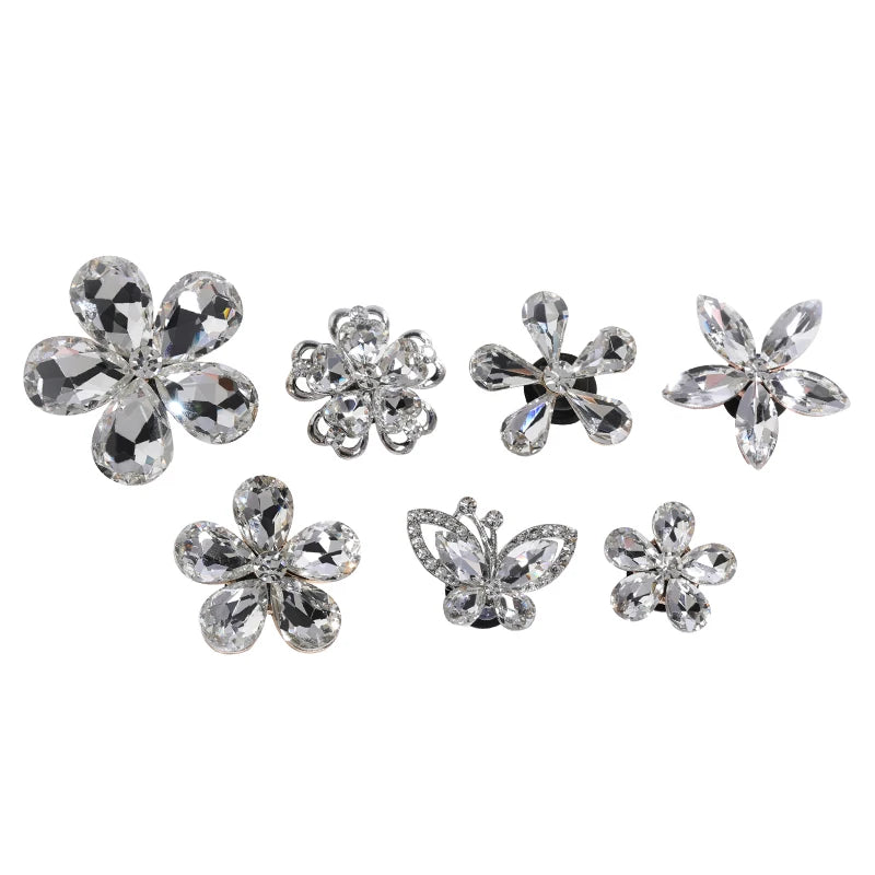 Acmore Crystal Alloy Flower Series 7 Styles High Quality Sew on Crystal Stone DIY Accessories for Summer Beach Hole Shoes Rhinestones