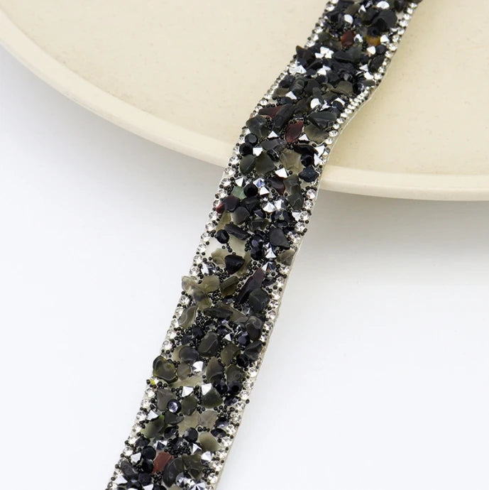 Acmore Crystal  Hot-Fix Gravel Tape 2cm Wide Rhinestone Chain Stone Cake Ribbon Trimming Wedding Decoration Sewing Accessories