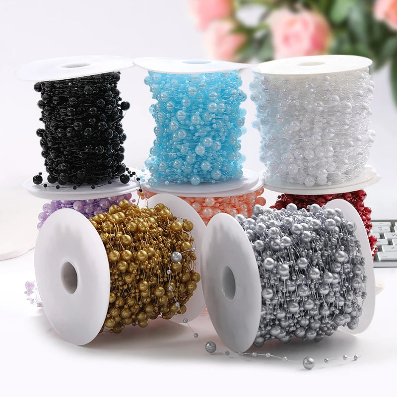 Acmore Crystal High Quality Colorful 8+3MM  Faux Pearl Beads  Roll Strand Artificial Pearl Bead Chain for Wedding Party Decoration