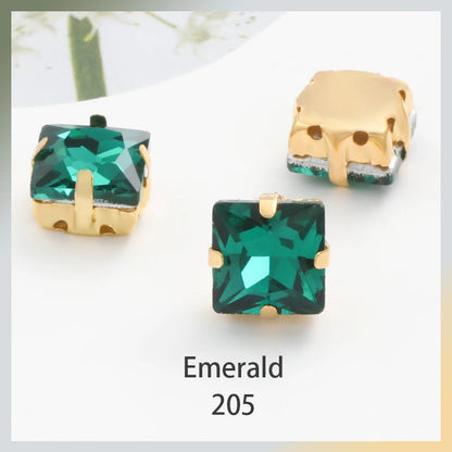 Acmore Crystal  Wholesale Colorful Sew on Stone Diamonds Square Shape Gold Claws Glass Rhinestones DIY Clothing Decorate