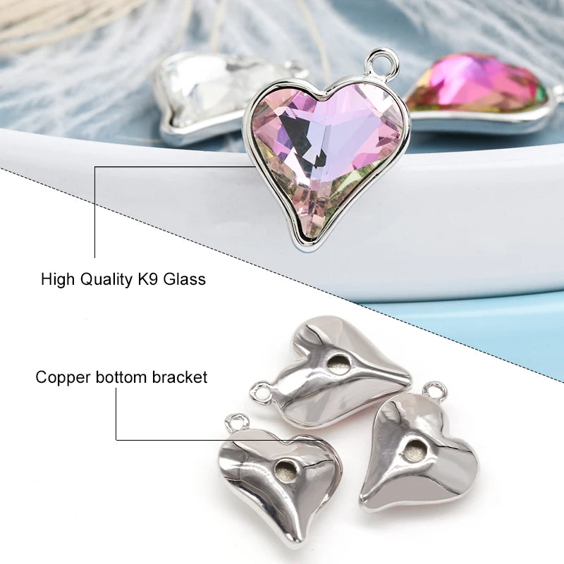 Acmore Crystal 13.5*17.6mm Copper Bottom Alloy Sweet Heart Single Hole Glass Diamond Pendant DIY Earrings Necklace Jewelry Accessories