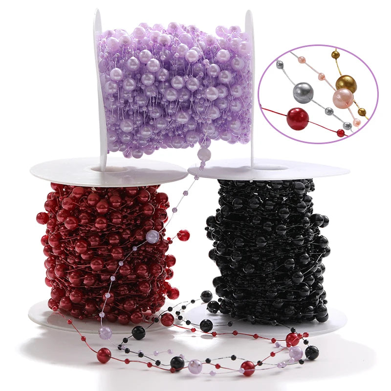 Acmore Crystal High Quality Colorful 8+3MM  Faux Pearl Beads  Roll Strand Artificial Pearl Bead Chain for Wedding Party Decoration