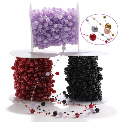 Acmore Crystal High Quality Colorful 8+3MM  Faux Pearl Beads  Roll Strand Artificial Pearl Bead Chain for Wedding Party Decoration