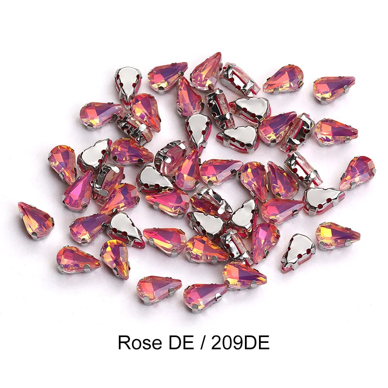 Acmore Crystal Wholesale 6*10mm Teardrop Shape Opal MI Series Sew on Rhinestones  With Golden & Sliver Claw With Garment Accessories