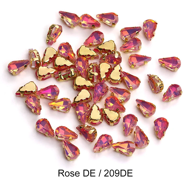 Acmore Crystal Wholesale 6*10mm Teardrop Shape Opal MI Series Sew on Rhinestones  With Golden & Sliver Claw With Garment Accessories