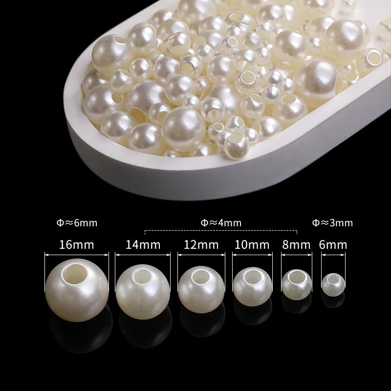 Acmore Crystal Wholesale Pearl Jewelry Beads White Abs Plastic Decoration Pearl Round Loose Pearls in Bulk With Holes