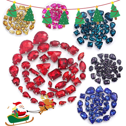 Acmore Crystal Christmas DIY Decoration Random Mixed Shapes Rhinestone With White k Stainless Steel Claw Setting Garment Accessories