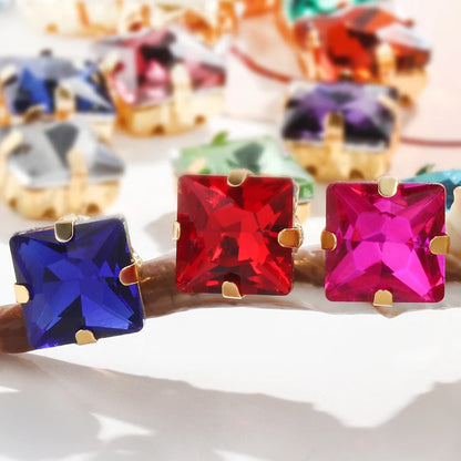 Acmore Crystal  Wholesale Colorful Sew on Stone Diamonds Square Shape Gold Claws Glass Rhinestones DIY Clothing Decorate