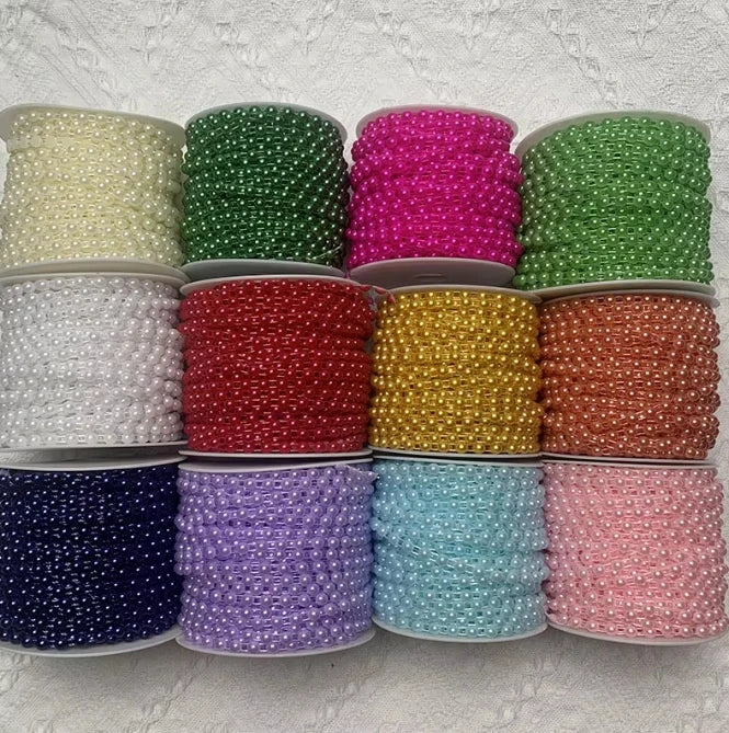Acmore Crystal  4mm Craft Imitation Pearl Beads Cotton Line Chain for DIY Wedding Party Decoration Party Jewelry Findings Accessories
